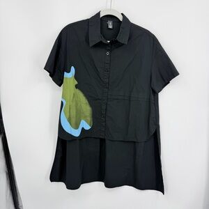 Simply Vanité Vanite Couture button top black blue green OS hi lo hem